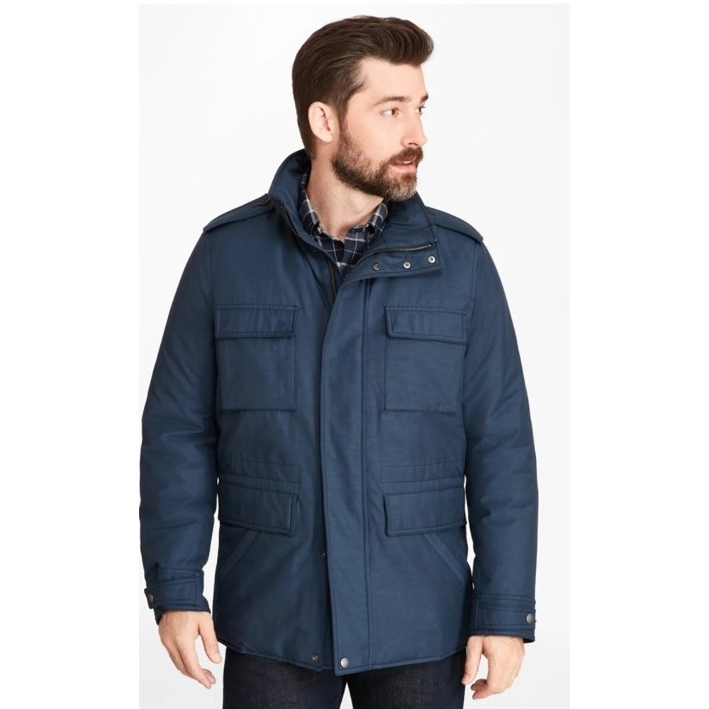Brooks Brothers Men's S Water-Repellent Tech Twill Field Jacket Navy Thermore